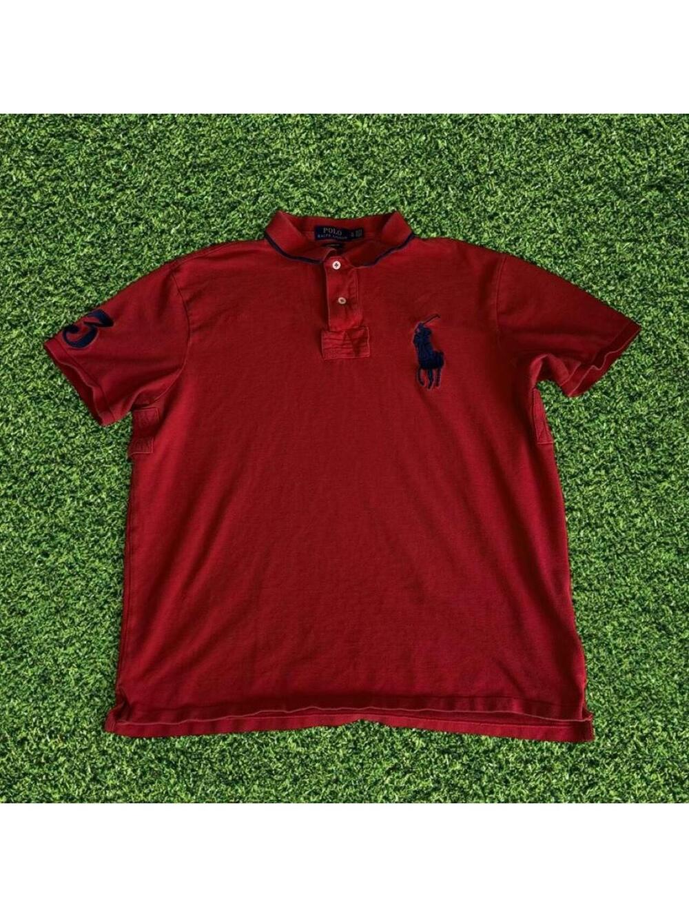 Vintage Polo Ralph Lauren Red Big Pony Polo Shirt Blue Logo XL